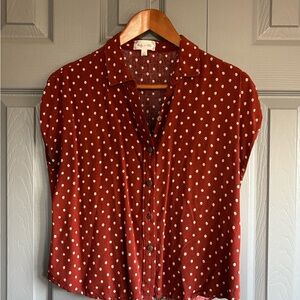 Burnt Orange Polka Dot Button-Down Shirt
